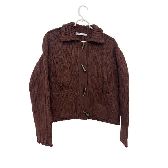Zara Cardigan Sweater Womens XL Brown Chunky Toggle closure Wool 1957/101 NWOT - Picture 1 of 8